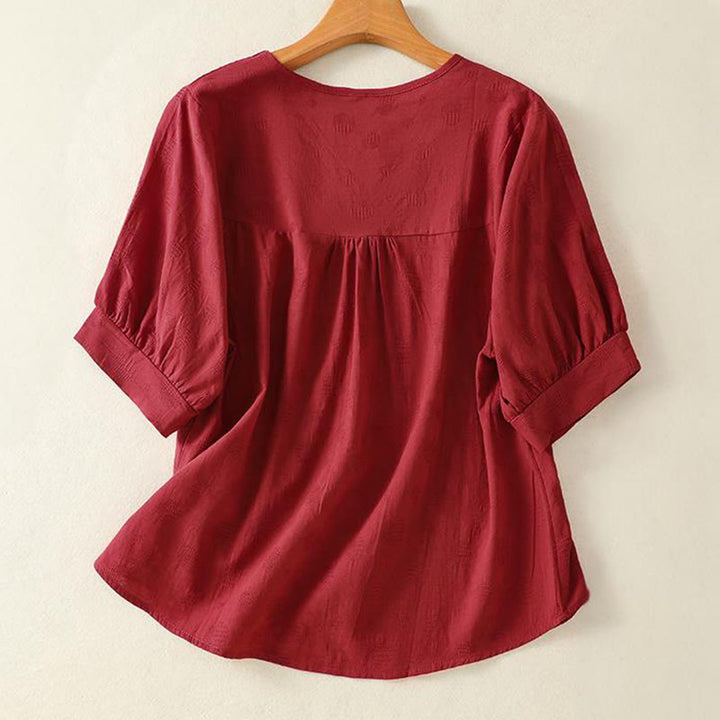 Chemise ample à manches courtes et col ras du cou pour femme, en coton, motif Buddha Stones - image 14