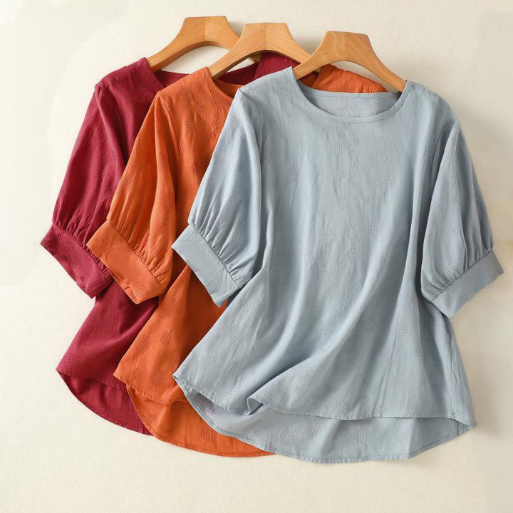 Chemise ample à manches courtes et col ras du cou pour femme, en coton, motif Buddha Stones - image 20