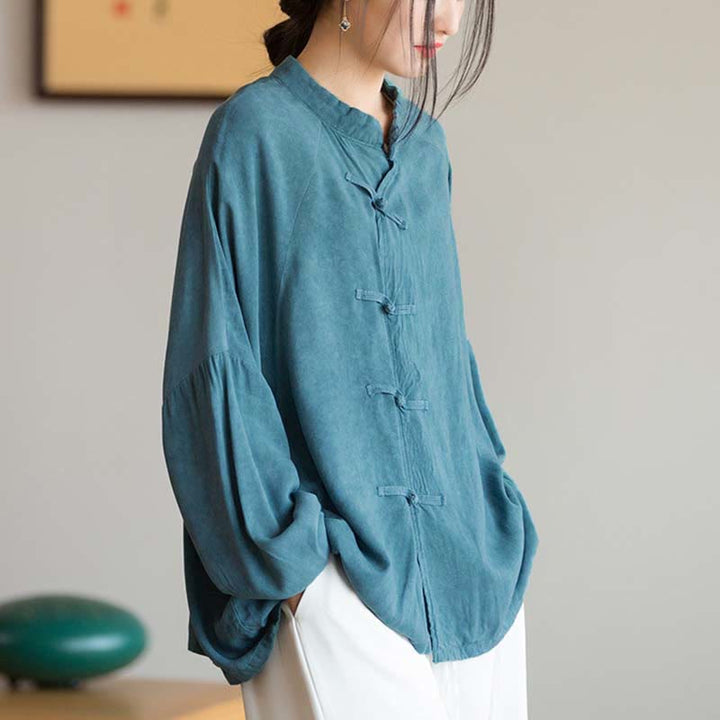 Chemise à manches longues à boutons de grenouille avec Buddha Stones Haut de méditation Zen Tai Chi Veste de vêtement Hanfu - image 1