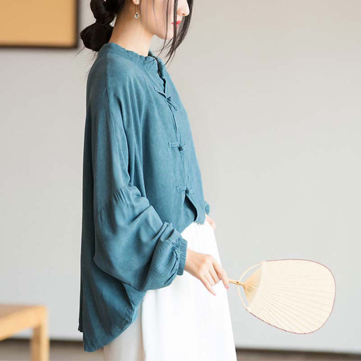 Chemise à manches longues à boutons de grenouille avec Buddha Stones Haut de méditation Zen Tai Chi Veste de vêtement Hanfu - image 3