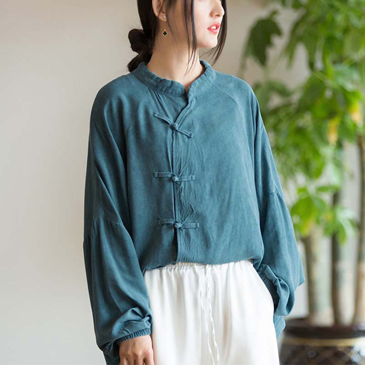 Chemise à manches longues à boutons de grenouille avec Buddha Stones Haut de méditation Zen Tai Chi Veste de vêtement Hanfu - image 4