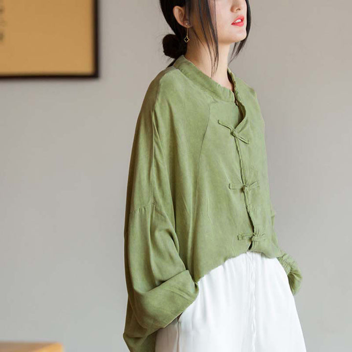 Chemise à manches longues à boutons de grenouille avec Buddha Stones Haut de méditation Zen Tai Chi Veste de vêtement Hanfu - Vert (buste 162 cm) (haut uniquement) - image 11