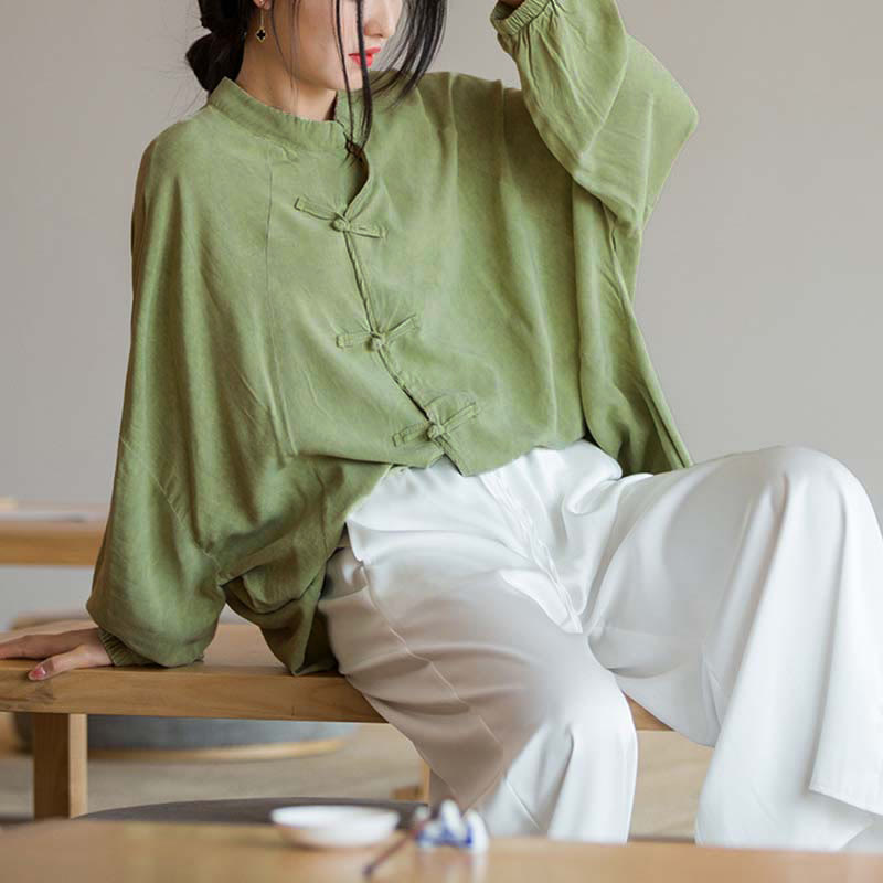 Chemise à manches longues à boutons de grenouille avec Buddha Stones Haut de méditation Zen Tai Chi Veste de vêtement Hanfu - image 15