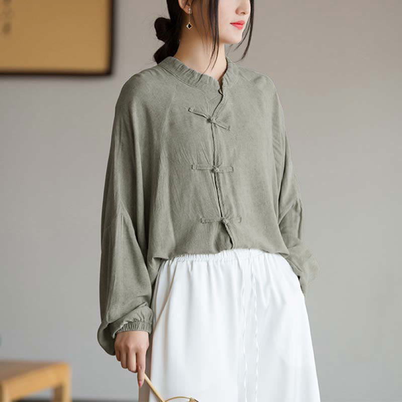 Chemise à manches longues à boutons de grenouille avec Buddha Stones Haut de méditation Zen Tai Chi Veste de vêtement Hanfu - Gris (tour de poitrine 162 cm) (haut uniquement) - image 17