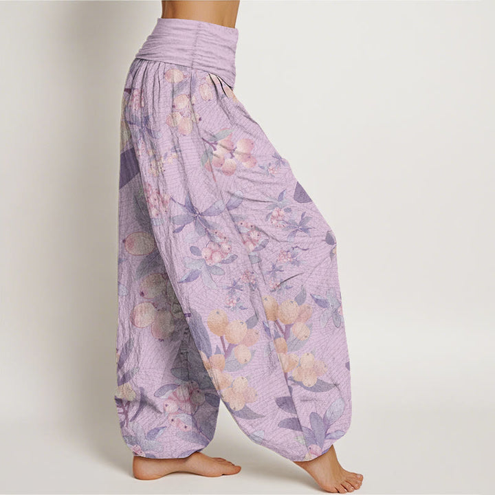 Pantalon Buddha Stones décontracté en pur coton avec motif nèfles et taille élastique pour femme
