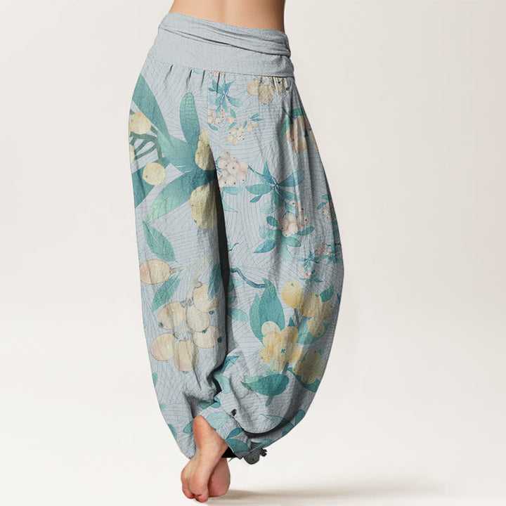Pantalon Buddha Stones décontracté en pur coton avec motif nèfles et taille élastique pour femme