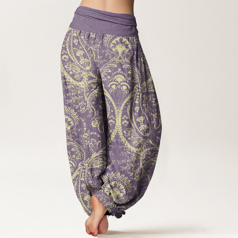 Pantalon sarouel femme en pur coton à motif cachemire et fleurs Buddha Stones, taille élastique