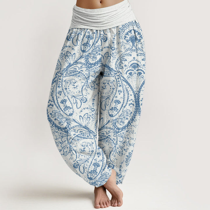 Pantalon sarouel femme en pur coton à motif cachemire et fleurs Buddha Stones, taille élastique - Blanc - US22，UK/AU26，EU54 (6XL) - image 0