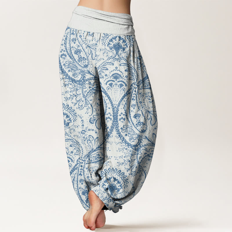 Pantalon sarouel femme en pur coton à motif cachemire et fleurs Buddha Stones, taille élastique
