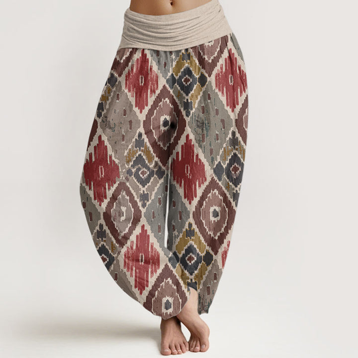 Pantalon sarouel à taille élastique en pur coton imprimé à carreaux Buddha Stones pour femme
