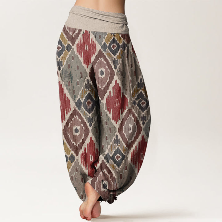 Pantalon sarouel à taille élastique en pur coton imprimé à carreaux Buddha Stones pour femme