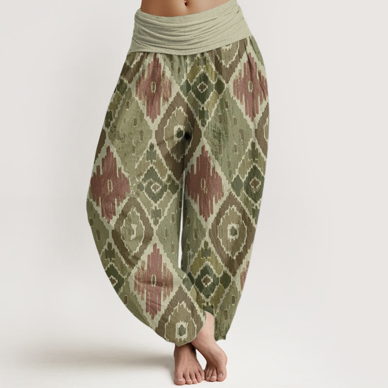 Pantalon sarouel à taille élastique en pur coton imprimé à carreaux Buddha Stones pour femme - Olive - US22，UK/AU26，EU54 (6XL) - image 5
