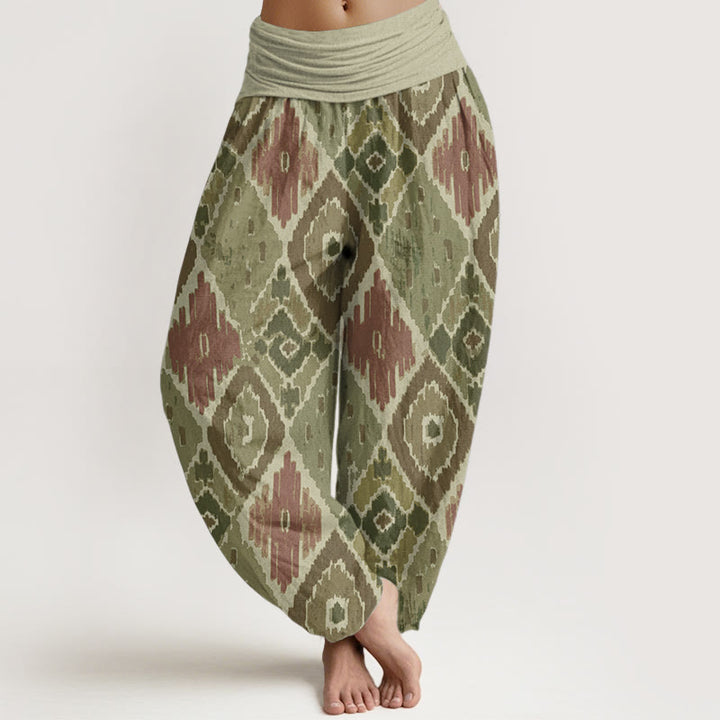 Pantalon sarouel à taille élastique en pur coton imprimé à carreaux Buddha Stones pour femme - Olive - US22，UK/AU26，EU54 (6XL) - image 5