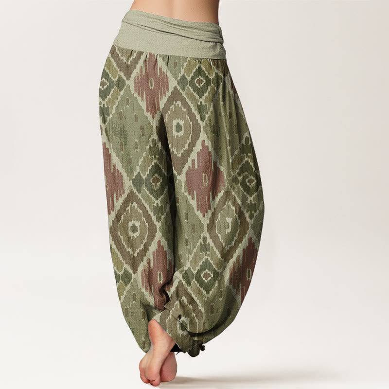 Pantalon sarouel à taille élastique en pur coton imprimé à carreaux Buddha Stones pour femme