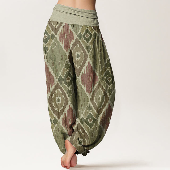 Pantalon sarouel à taille élastique en pur coton imprimé à carreaux Buddha Stones pour femme