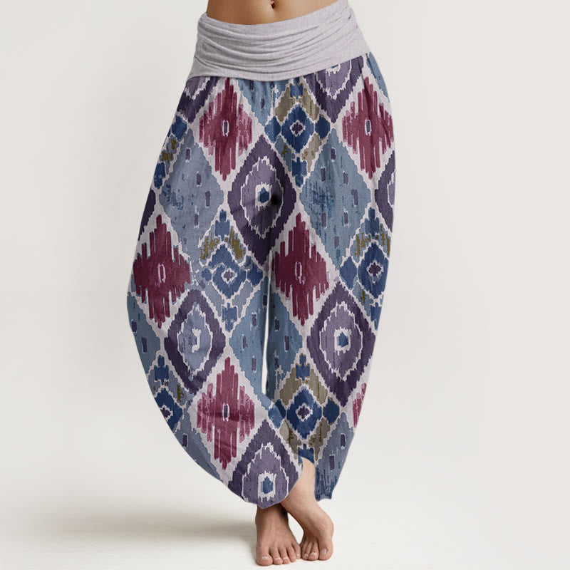 Pantalon sarouel à taille élastique en pur coton imprimé à carreaux Buddha Stones pour femme