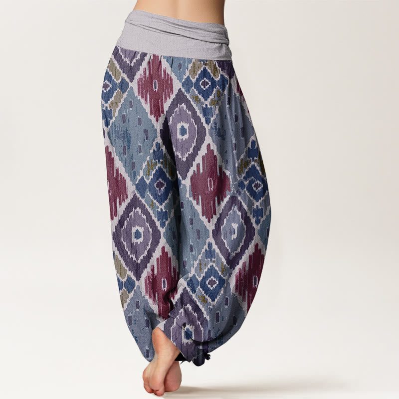 Pantalon sarouel à taille élastique en pur coton imprimé à carreaux Buddha Stones pour femme