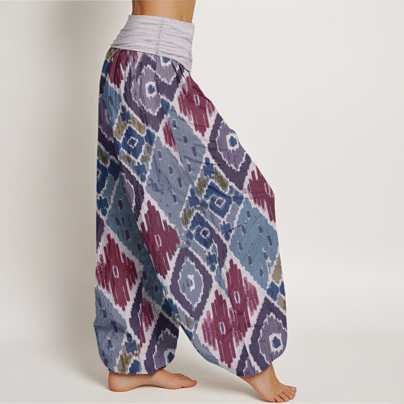 Pantalon sarouel à taille élastique en pur coton imprimé à carreaux Buddha Stones pour femme