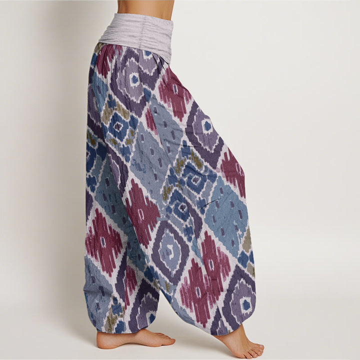 Pantalon sarouel à taille élastique en pur coton imprimé à carreaux Buddha Stones pour femme
