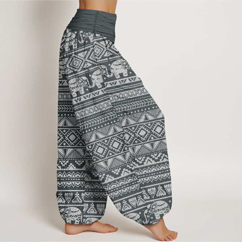 Pantalon sarouel décontracté en pur coton avec motif géométrique et Buddha Stones pour femme, taille élastique