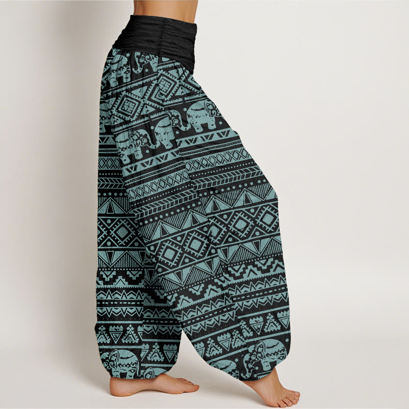 Pantalon sarouel décontracté en pur coton avec motif géométrique et Buddha Stones pour femme, taille élastique