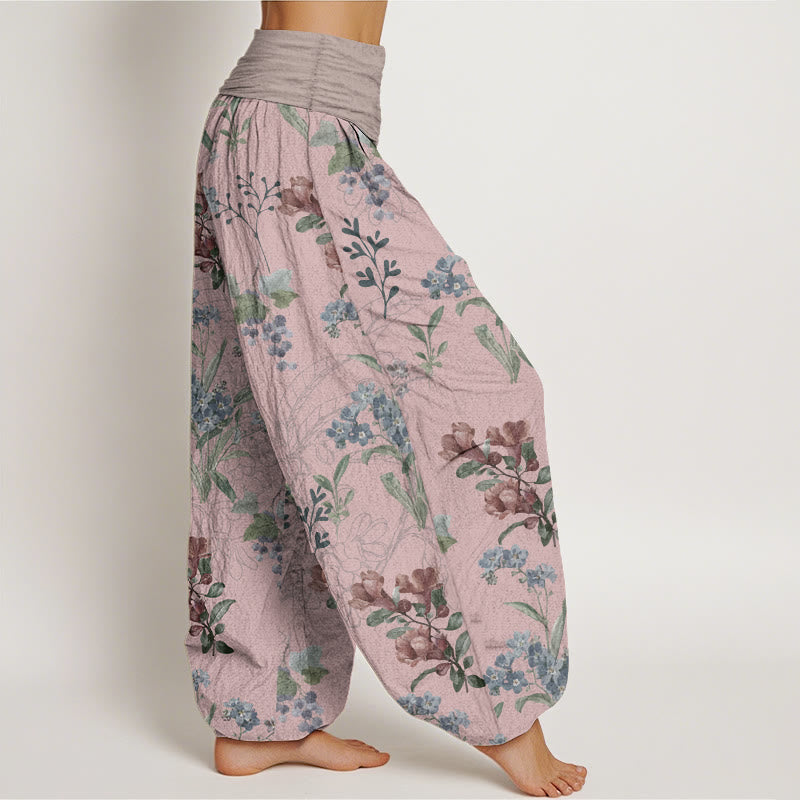 Pantalon sarouel taille élastique pour femme, motif Buddha Stones, pur coton, fleurs rouges, bleues et vertes