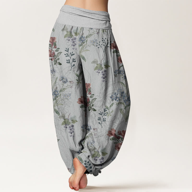 Pantalon sarouel taille élastique pour femme, motif Buddha Stones, pur coton, fleurs rouges, bleues et vertes - image 9
