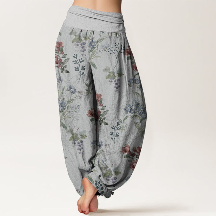 Pantalon sarouel taille élastique pour femme, motif Buddha Stones, pur coton, fleurs rouges, bleues et vertes