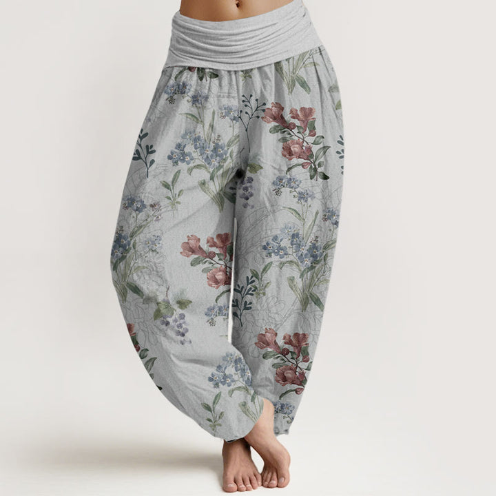 Pantalon sarouel taille élastique pour femme, motif Buddha Stones, pur coton, fleurs rouges, bleues et vertes