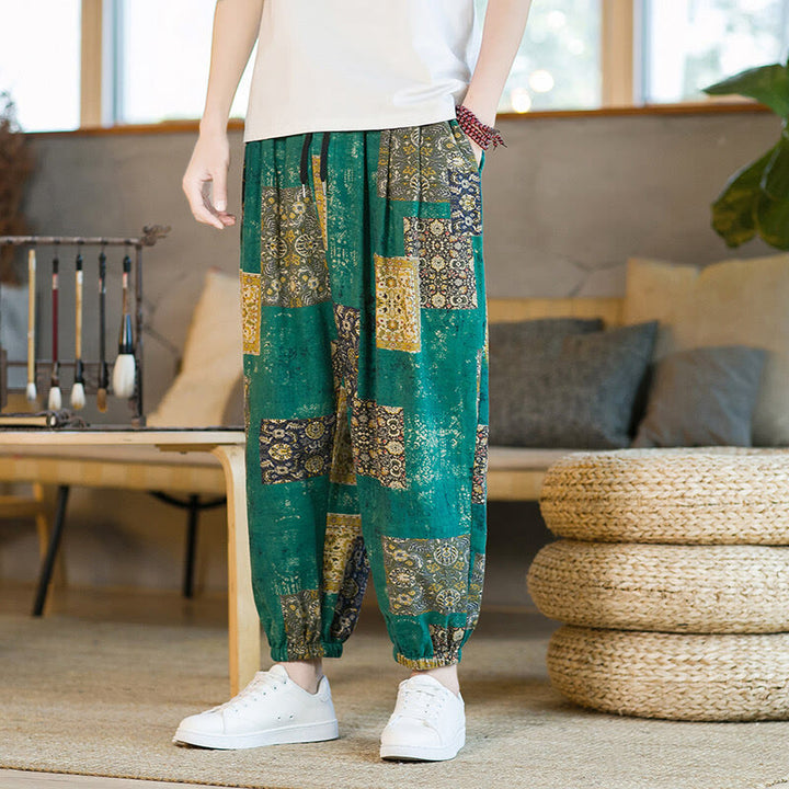 Pantalon harem homme mi-long à poches, motif patchwork carré d'été Buddha Stones - Aigue-marine moyenne - US/UK/AU46，EU56 (5XL) - image 18