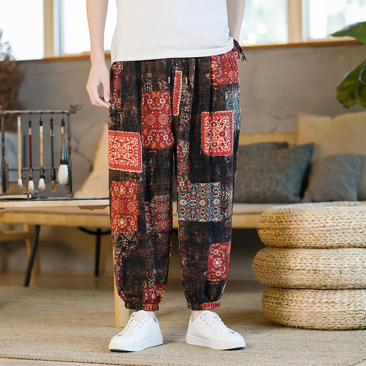 Pantalon sarouel d'été en coton et lin pour homme, longueur cheville, avec poches, motif Buddha Stones - image 1