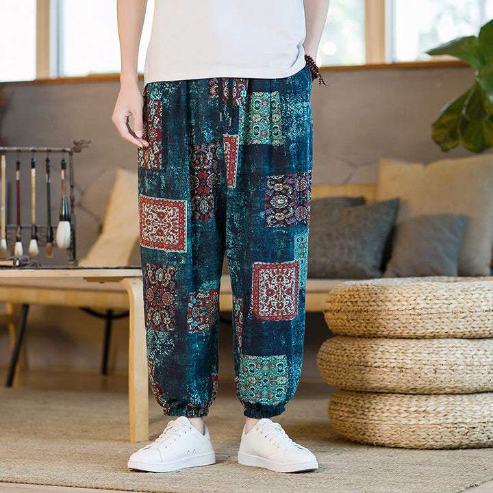 Pantalon sarouel d'été en coton et lin pour homme, longueur cheville, avec poches, motif Buddha Stones - image 32