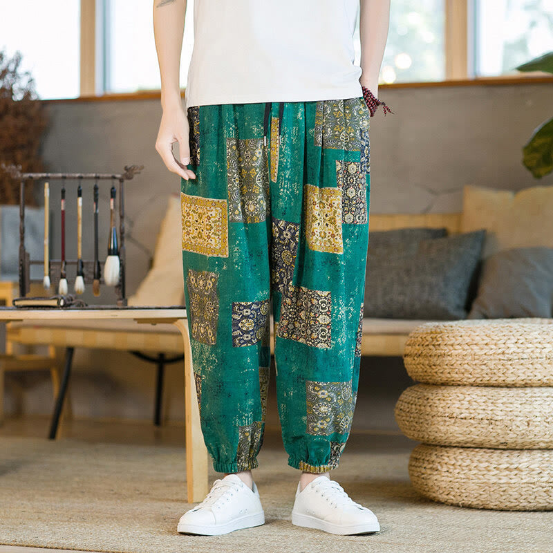 Pantalon harem homme mi-long à poches, motif patchwork carré d'été Buddha Stones - image 19