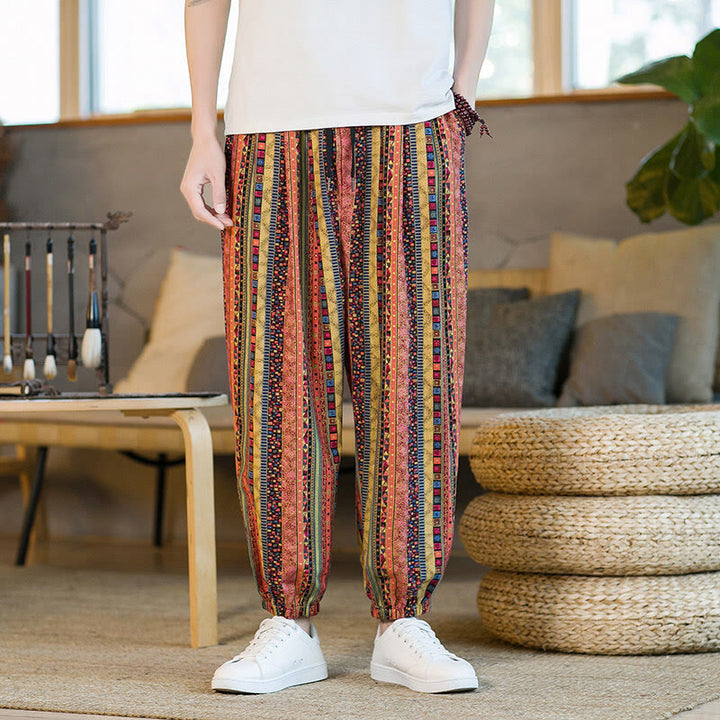 Pantalon sarouel homme en coton et lin à rayures colorées, longueur cheville, avec poches, motif Buddha Stones - Saumon foncé - US/UK/AU46，EU56 (5XL) - image 10