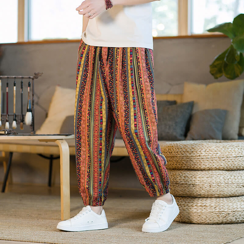 Pantalon sarouel homme en coton et lin à rayures colorées, longueur cheville, avec poches, motif Buddha Stones - image 12
