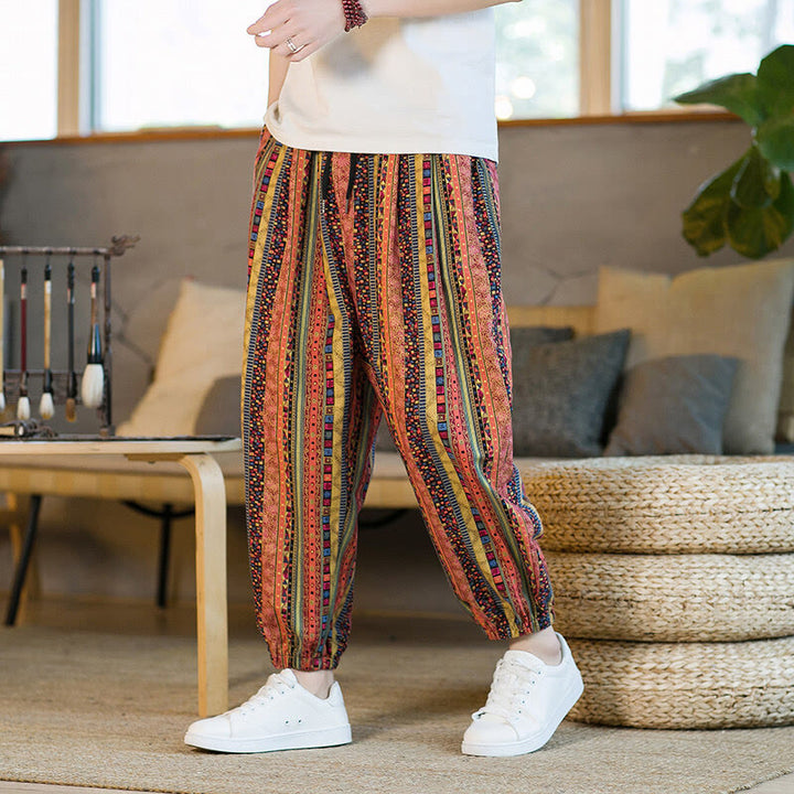 Pantalon sarouel homme en coton et lin à rayures colorées, longueur cheville, avec poches, motif Buddha Stones - image 12