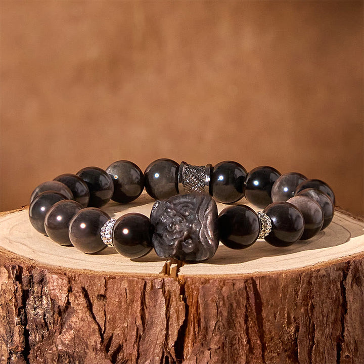 Bracelet de protection en Buddha Stones argentée naturelle et brillante, style danse du lion