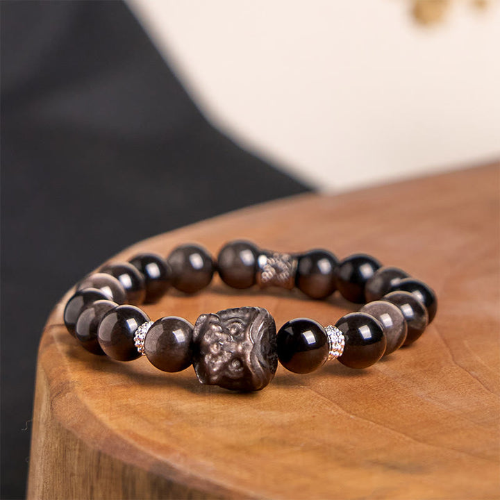 Bracelet de protection en Buddha Stones argentée naturelle et brillante, style danse du lion