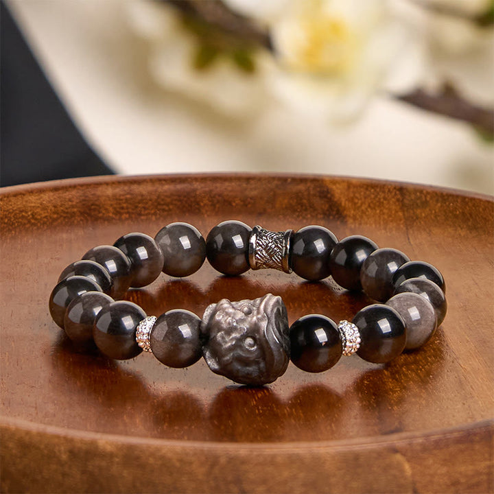 Bracelet de protection en Buddha Stones argentée naturelle et brillante, style danse du lion