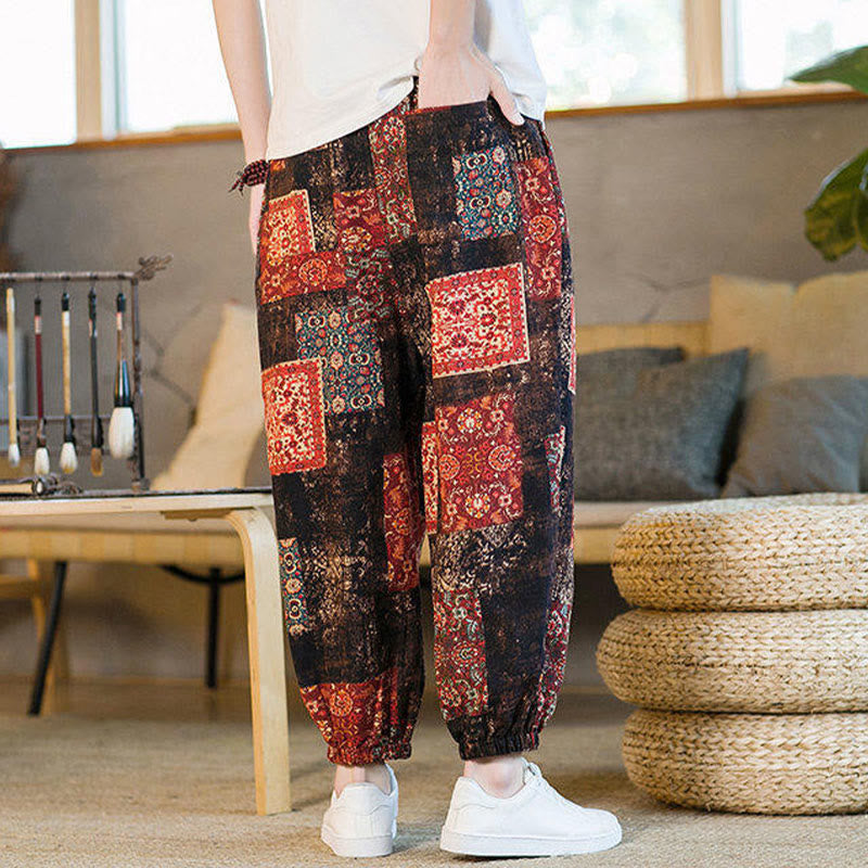 Pantalon harem homme mi-long à poches, motif patchwork carré d'été Buddha Stones - image 3