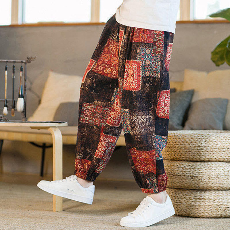 Pantalon harem homme mi-long à poches, motif patchwork carré d'été Buddha Stones - image 7