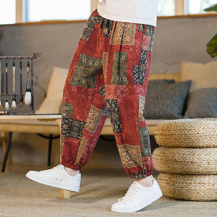 Pantalon sarouel d'été en coton et lin pour homme, longueur cheville, avec poches, motif Buddha Stones - image 15