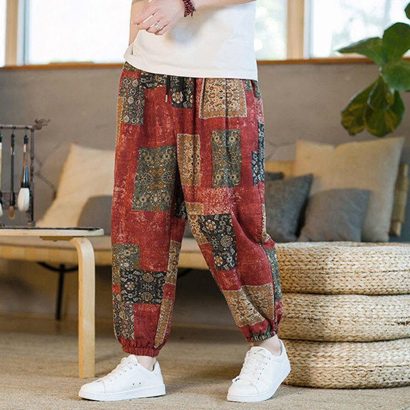 Pantalon harem homme mi-long à poches, motif patchwork carré d'été Buddha Stones - image 11