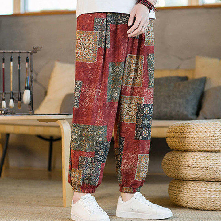 Pantalon harem homme mi-long à poches, motif patchwork carré d'été Buddha Stones - image 12