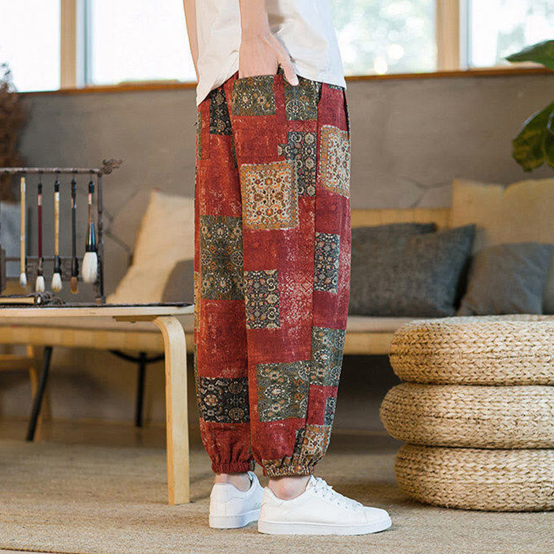 Pantalon harem homme mi-long à poches, motif patchwork carré d'été Buddha Stones - image 13