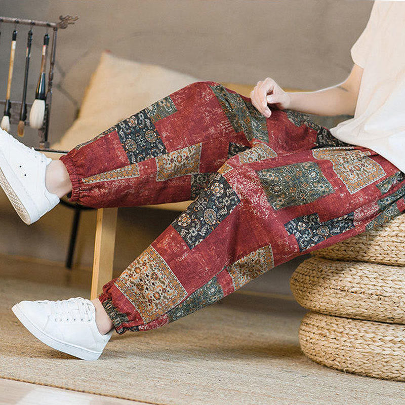 Pantalon harem homme mi-long à poches, motif patchwork carré d'été Buddha Stones - image 16