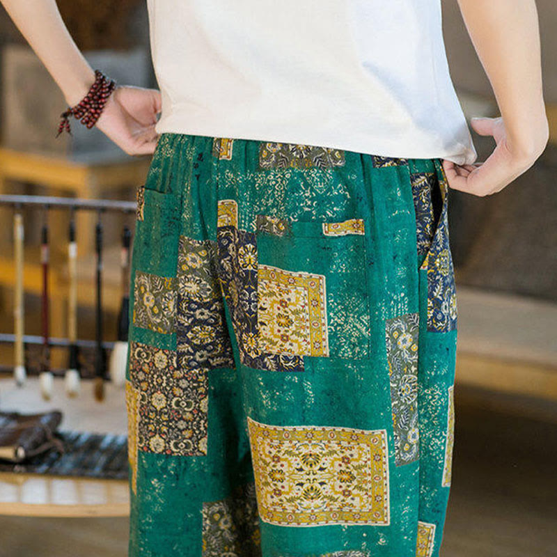 Pantalon harem homme mi-long à poches, motif patchwork carré d'été Buddha Stones - image 25