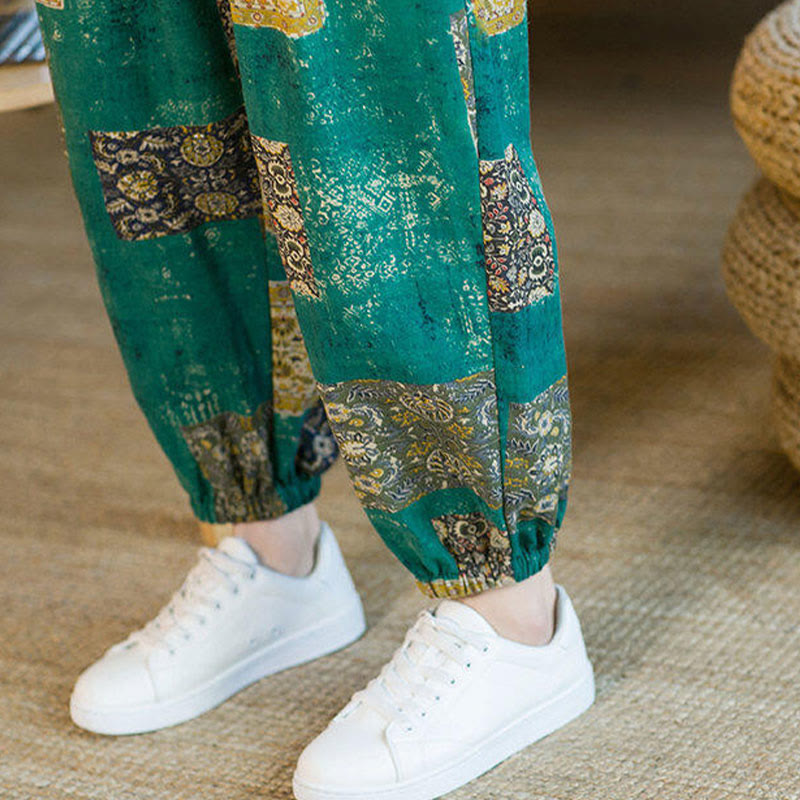 Pantalon harem homme mi-long à poches, motif patchwork carré d'été Buddha Stones - image 28