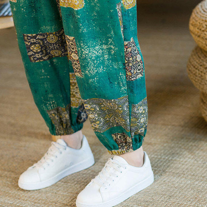 Pantalon harem homme mi-long à poches, motif patchwork carré d'été Buddha Stones - image 28