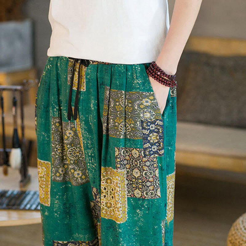 Pantalon harem homme mi-long à poches, motif patchwork carré d'été Buddha Stones - image 27